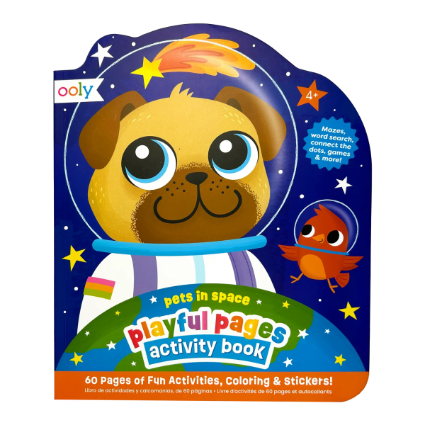 Libro de actividades Playful Pages – Juegos, pegatinas para colorear – Mascotas en el espacio