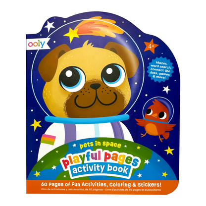 Libro de actividades Playful Pages – Juegos, pegatinas para colorear – Mascotas en el espacio