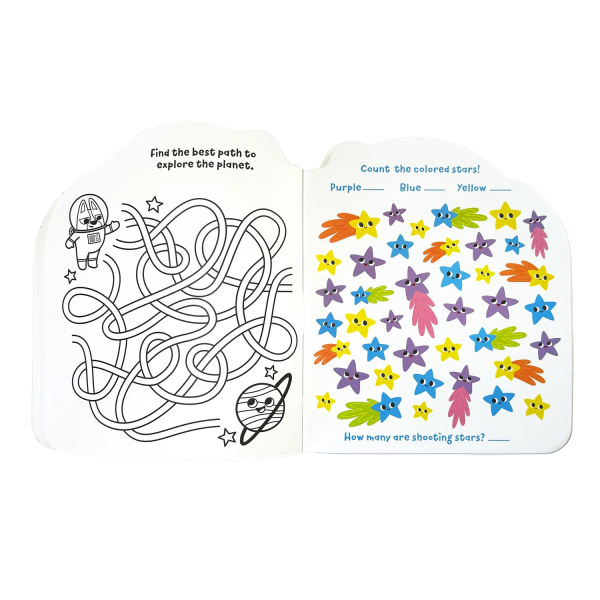 Libro de actividades Playful Pages – Juegos, pegatinas para colorear – Mascotas en el espacio