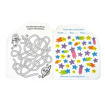 Libro de actividades Playful Pages – Juegos, pegatinas para colorear – Mascotas en el espacio