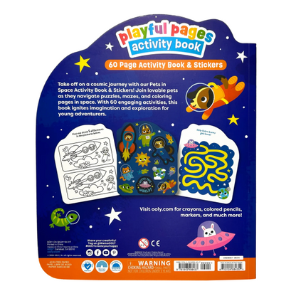 Libro de actividades Playful Pages – Juegos, pegatinas para colorear – Mascotas en el espacio